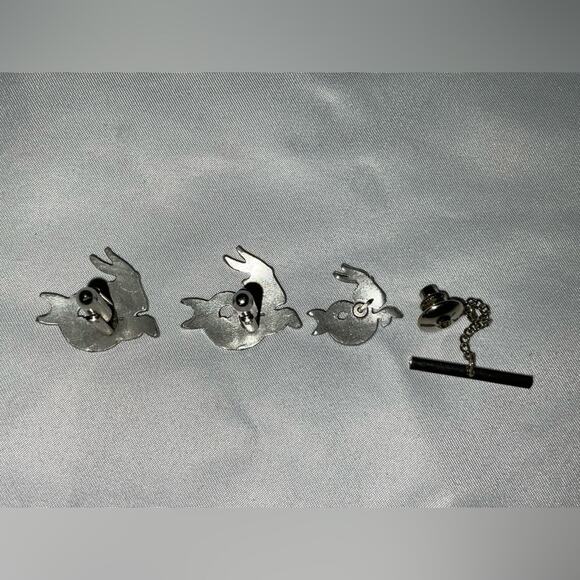 VTG SILVER TONE CAPRICORN CUFFLINKS & TIE CLIP ZODIAC JAN-DEC SEA GOAT SET/3 - Picture 4 of 9